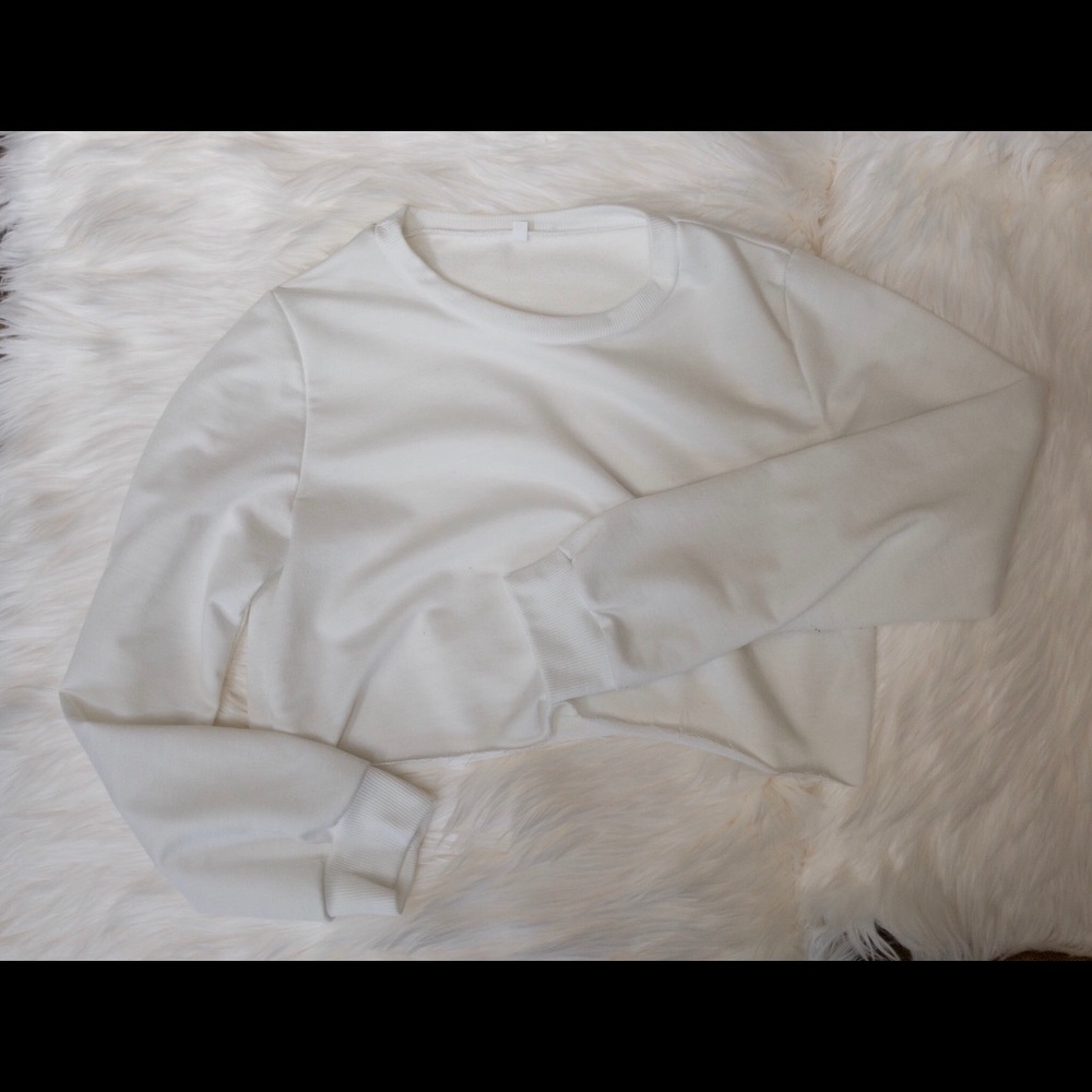 Raw hem cropped long sleeve sweatshirt white